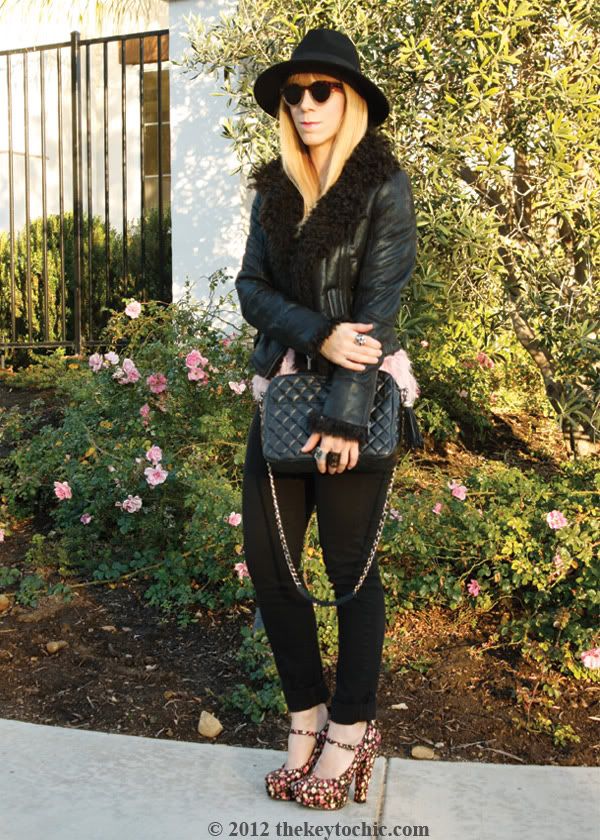 Nasty Gal Jayne fringe top, Cheap Monday skinny jeans, Forever 21 aviator jacket, Forever 21 floral Mary Janes, Los Angeles fashion blog