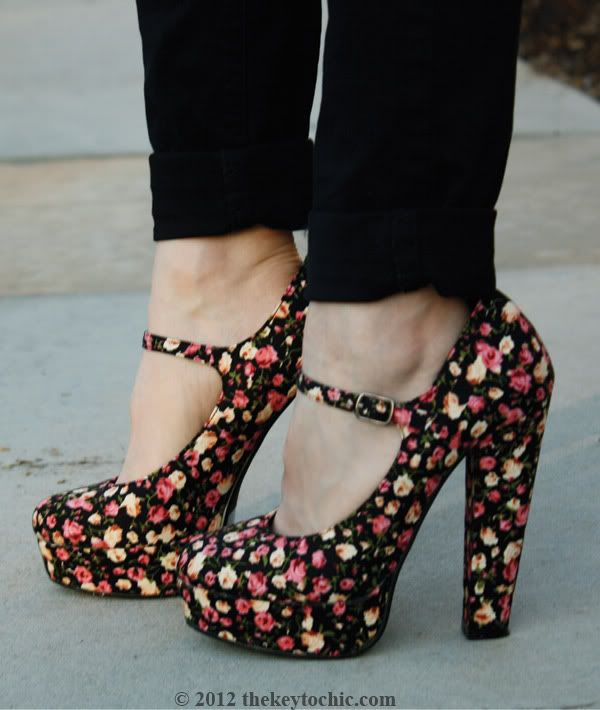 Forever 21 floral Mary Jane platform heels
