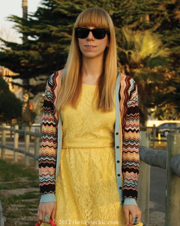 Missoni for Target cardigan, Forever 21 yellow lace skater dress, Los Angeles fashion blog, southern California fashion blog