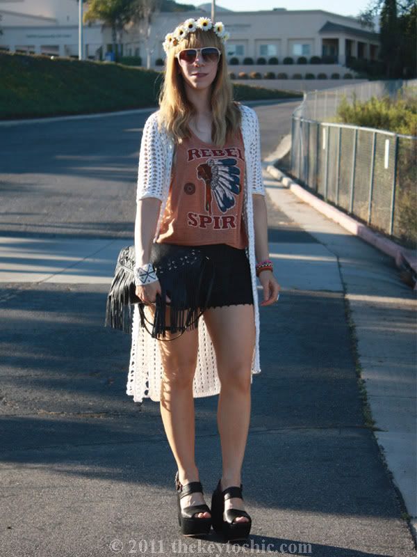 California street style, maxi crochet cardigan, lace shorts