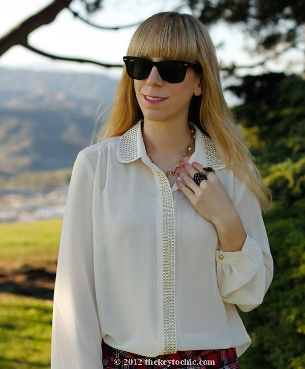 Jovonnista studded blouse, H&M plaid jeans, Mossimo boots, Los Angeles fashion blog, southern California style