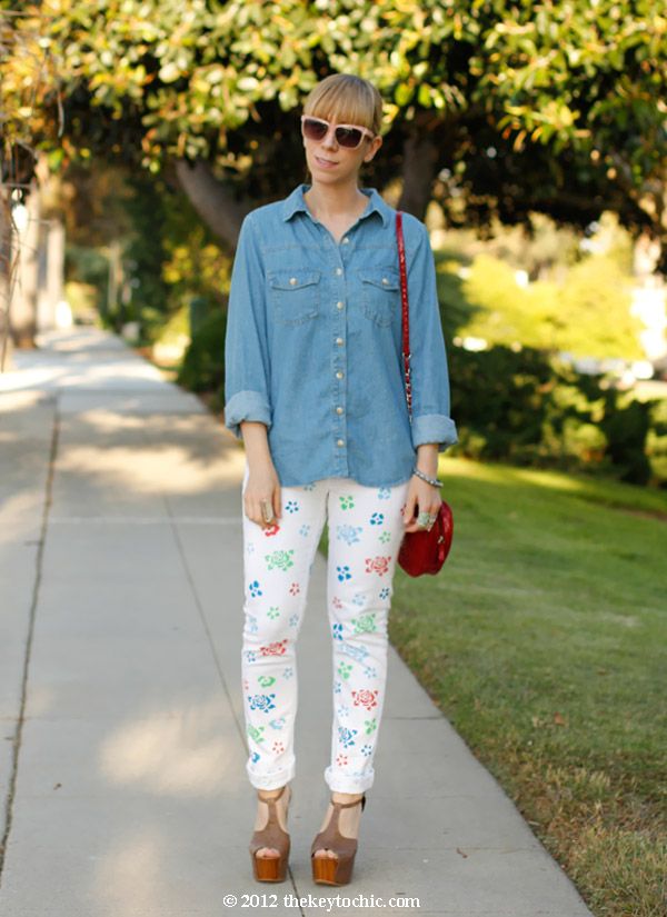floral denim D.I.Y., flower jeans, Jessica Simpson Dany, Los Angeles fashion blog, southern California style
