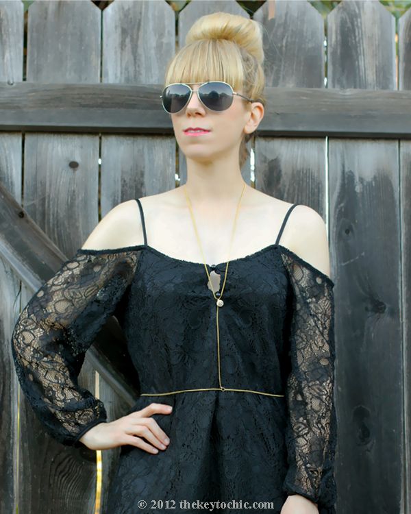 Foreign Exchange black lace dress, ballerina bun, Sugar Scout body chain, Los Angeles fashion blog