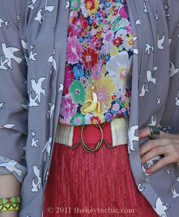 Sam Edelman Louie boots, Forever 21 lace skirt, floral top, and bird print cardigan, California fashion blog