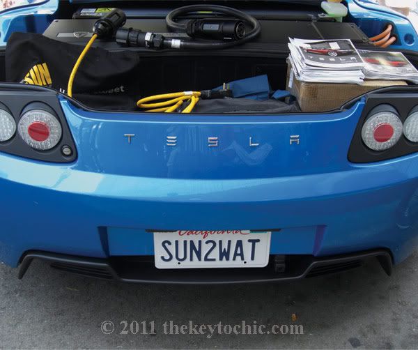 blue tesla electric car