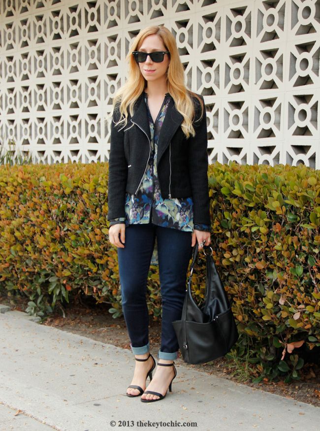 Mossimo high low floral blouse, Lucky Brand Charlie super skinny jeans, Los Angeles fashion blogger, Merona hobo bag