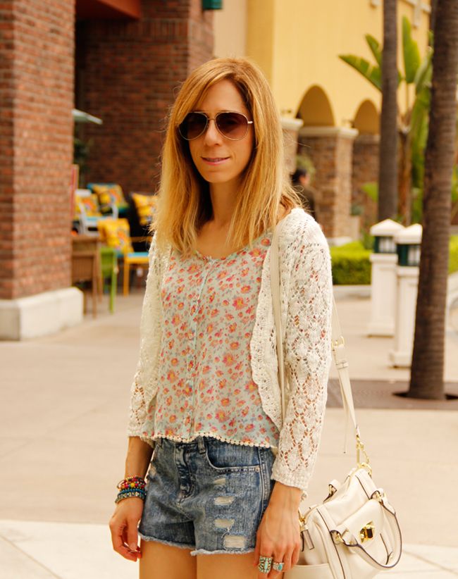 crochet cardigan and floral blouse from Kohl's Juniors department