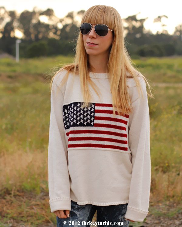 American flag sweater, bleached jeans, Jeffrey Campbell studded boots, Los Angeles fashion blogger, southern California style