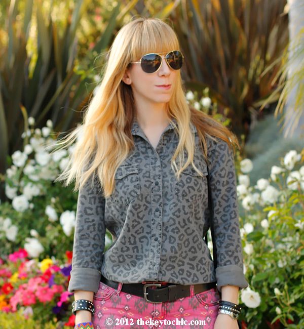 Equipment blouse, Southwestern cutoffs, tribal shorts, Los Angeles fashion blogger