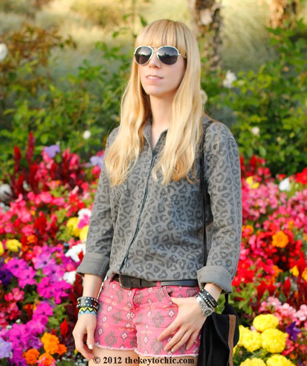 Equipment blouse, tribal shorts, Zara ankle strap heels, Los Angeles fashion blogger