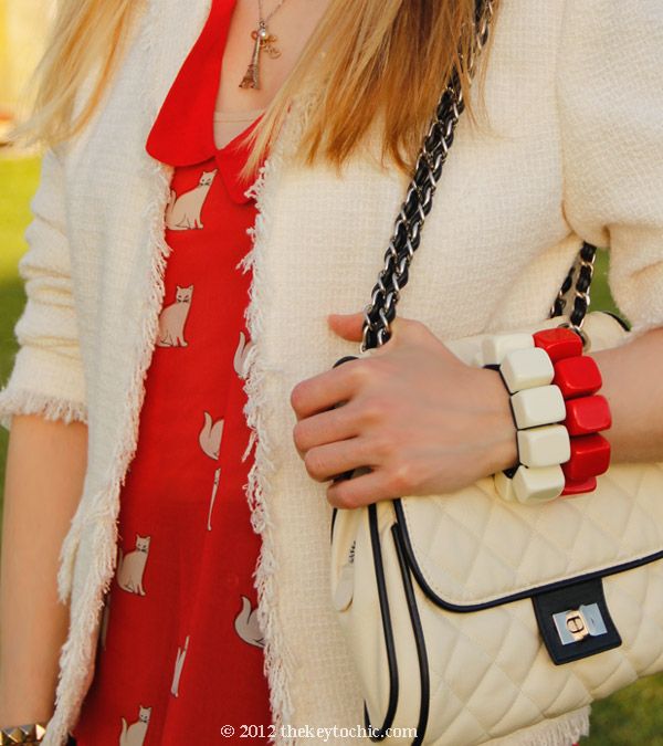 Zara cat print shirt, tweed blazer, Marni at H&M bracelets, Los Angeles fashion blogger, southern California fashion blog