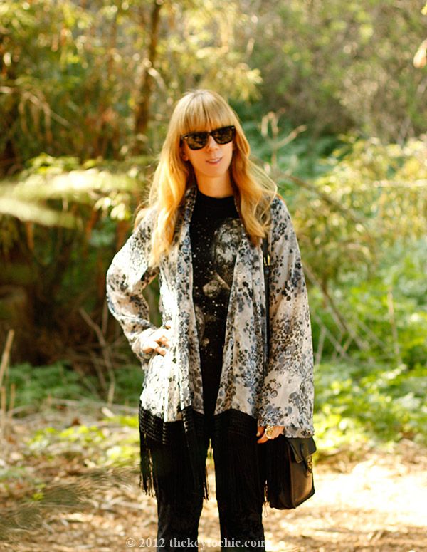 fringe kimono jacket, velvet bell bottoms, Los Angeles fashion blog, southern California style