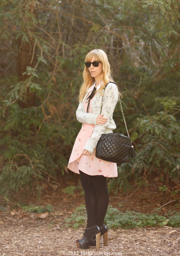 Marni at H&M sequin collar, Love wrap dress, H&M bird print cardigan, Jessica Simpson Dany heels, Los Angeles fashion blog