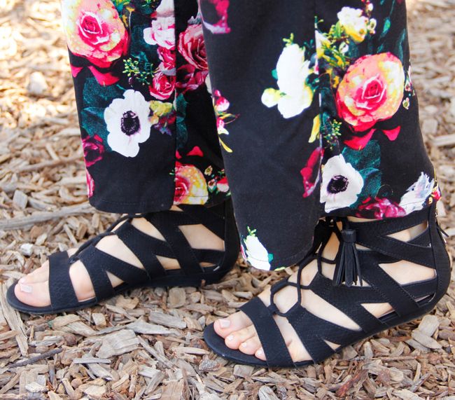 Merona floral wide leg pants, Sam & Libby Arianna gladiator sandals