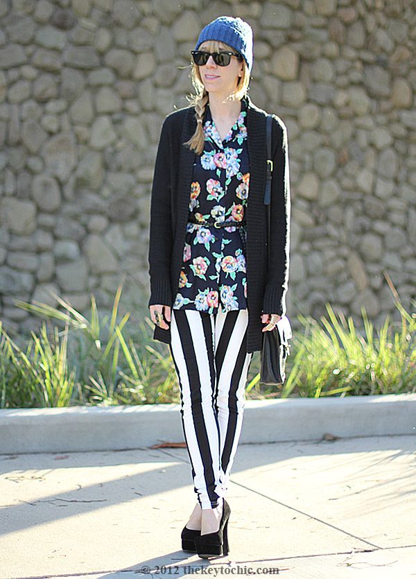 Motel striped Jordan jeans, vintage Escada blouse, vintage Coach bag, platform pumps, southern California street style, Los Angeles fashion blog