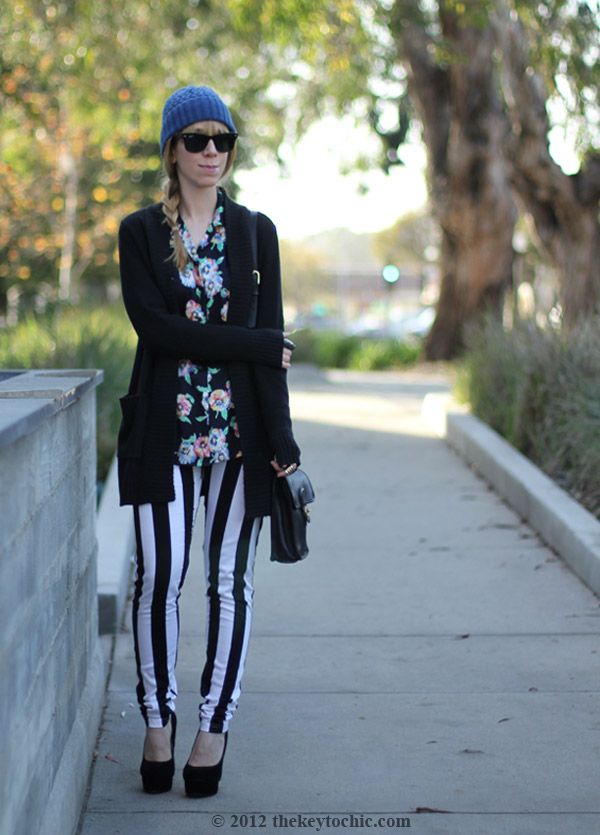 Motel striped Jordan jeans, vintage Escada blouse, vintage Coach bag, platform pumps, southern California street style, Los Angeles fashion blog