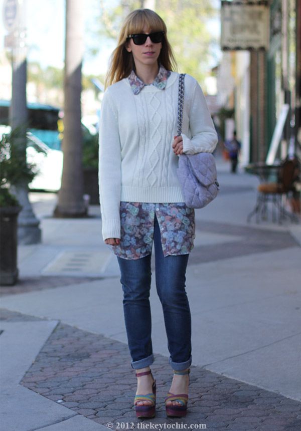 Very Volatile striped Hombre wedges, American Apparel chiffon floral blouse, Cheap Monday jeans, southern California fashion blog, Los Angeles street style