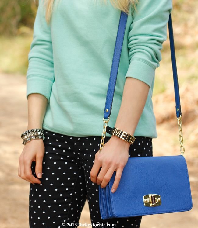 polka dot JCP jeans, Merona blue turnkey crossbody handbag