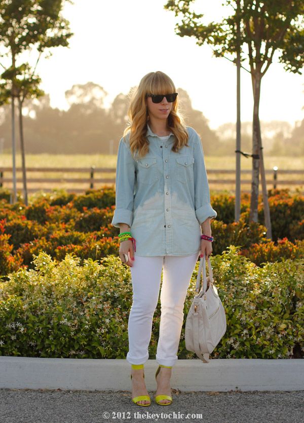 DIY bleach dip shirt, H&M neon heels, Los Angeles fashion, southern California style