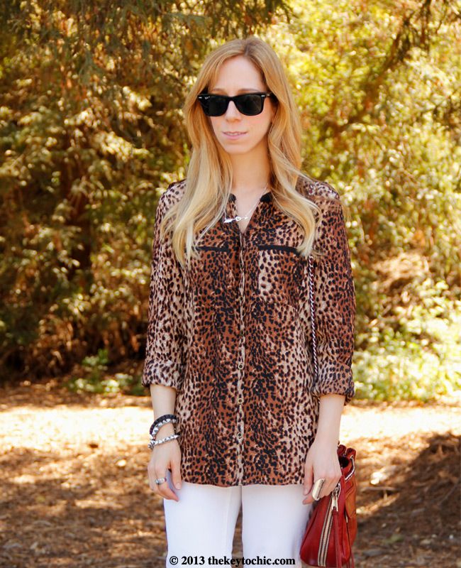 Heavenly Couture cheetah print blouse, Gap white skinny jeans, Rebecca Minkoff Swing bag, Los Angeles fashion blogger