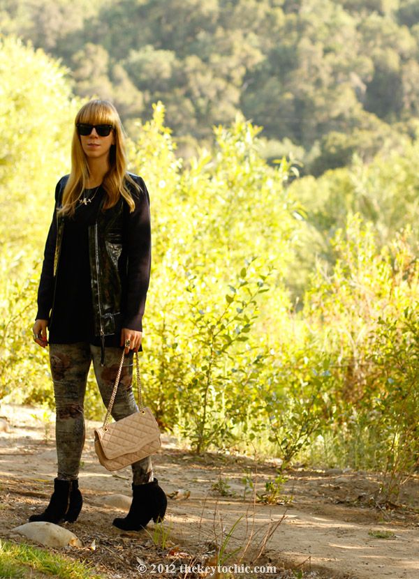 Zara heart T-shirt, Marni at H&M patent jacket, rose printed Fashion Mic leggings, Sam Edelman Louie boots, Los Angeles fashion blog