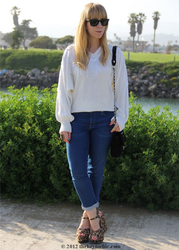 vintage batwing fringe sweater, 7 for all mankind cropped jeans, Mossimo Silverleaf leopard wedges, southern California fashion blog, Los Angeles style