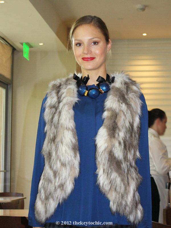 Free People faux fur vest, Marni statement necklace