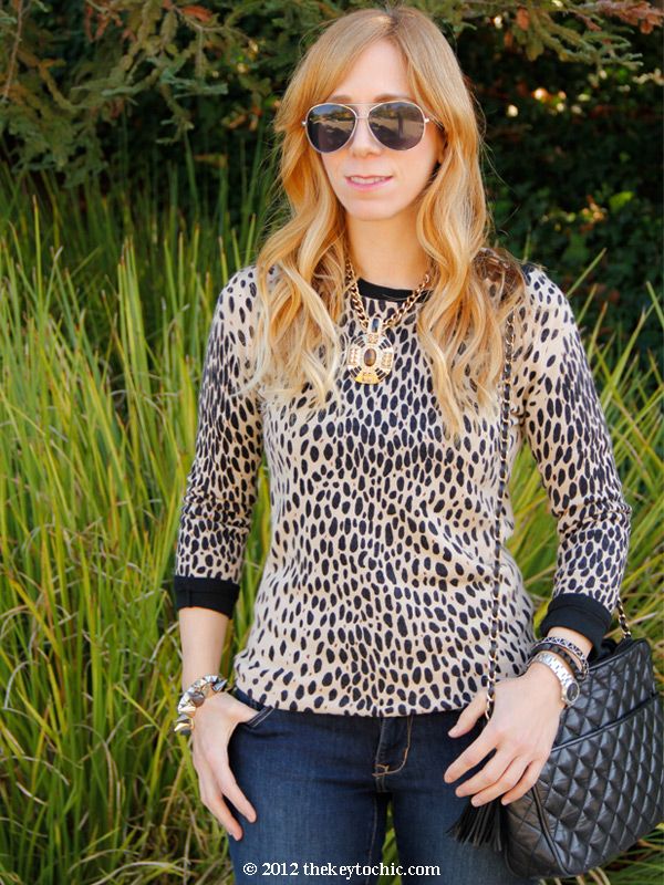 J Crew animal print sweater, Old Navy super skinny jeans, Los Angeles fashion blog