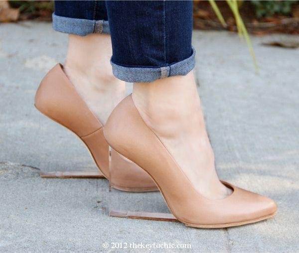 Maison Martin Margiela H&M tan invisible wedge pumps, nude wedges with lucite heels, PeopleStyleWatch Translucent accessories feature in June 2013 issue, Old Navy super skinny jeans, Los Angeles fashion blog