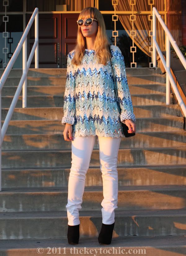 vintage sequin top, white skinny jeans, southern California fashion blogger