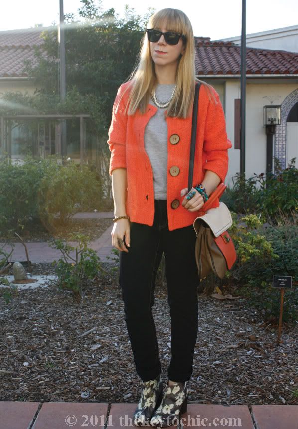 Color Me Cotton cardigan, H&M Conscious floral booties, southern California fashion blog
