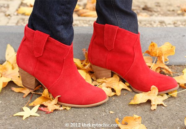 red Aldo Mandina boots, red suede cowboy ankle boots, Dicker look alike boots, Los Angeles fashion blog