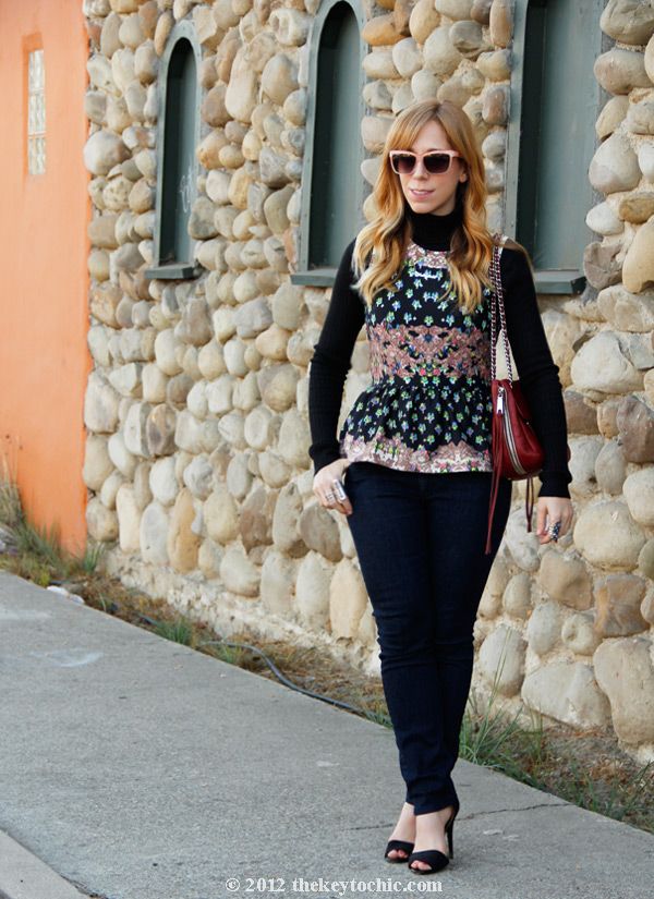 Topshop peplum top, Rag & Bone skinny jeans, Rebecca Minkoff Swing bag, Los Angeles fashion blog
