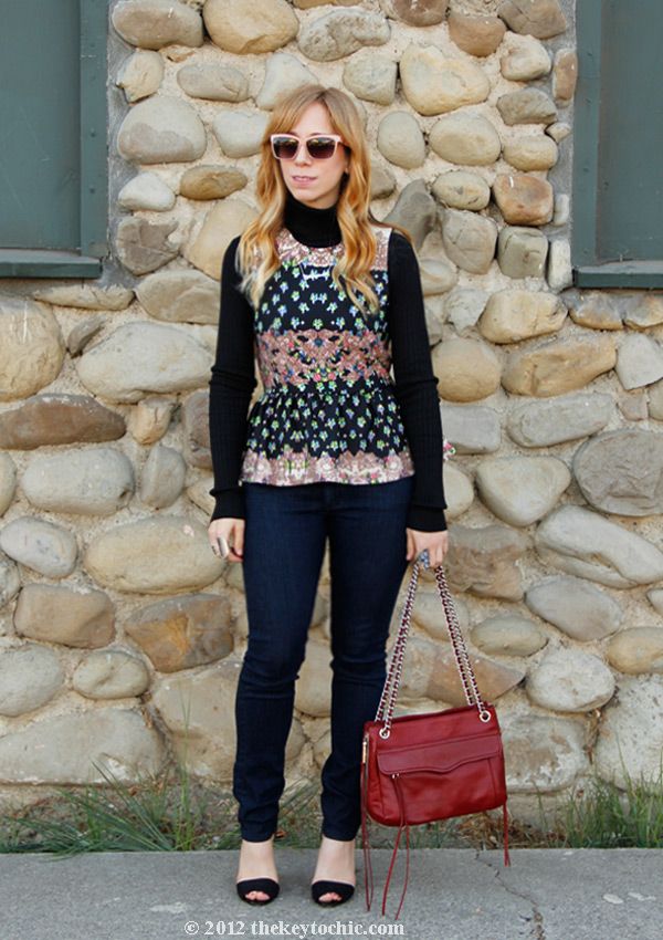 Topshop peplum top, Rag & Bone skinny jeans, Rebecca Minkoff Swing bag, Los Angeles fashion blog