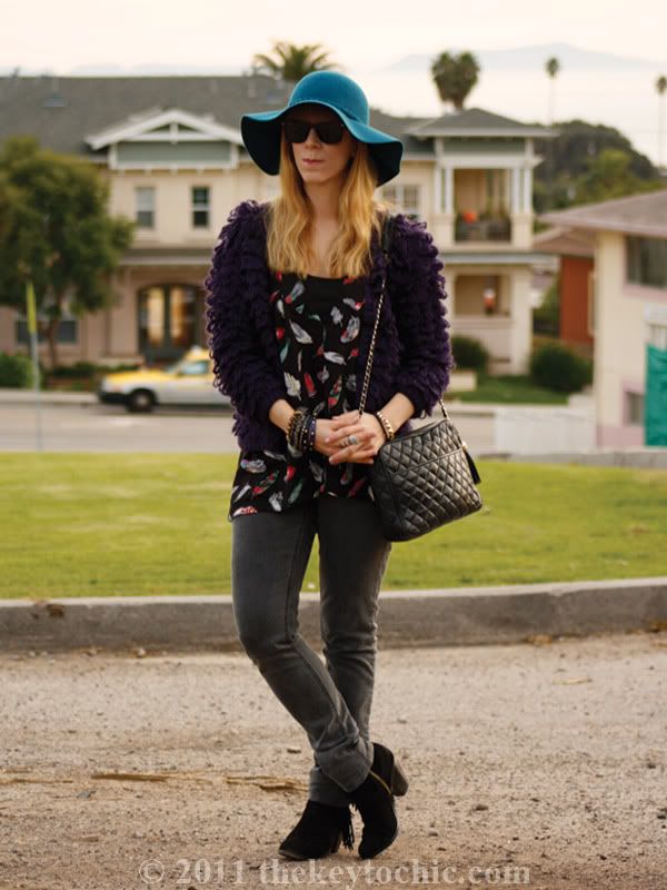 looped knit sweater, Cheap Monday jeans, Sam Edelman Louie boots, floppy hat, California fashion blog