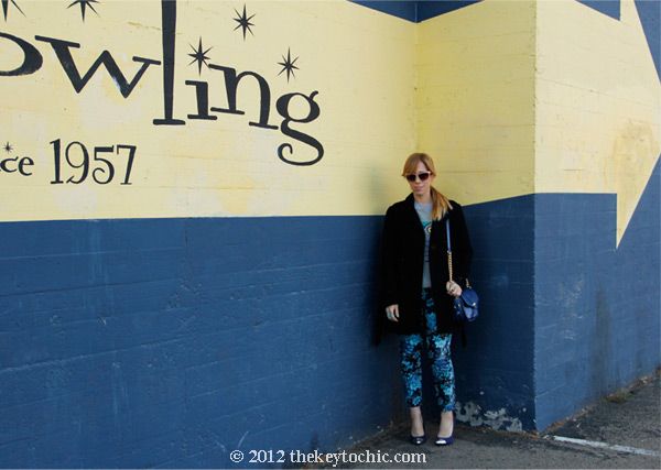 Mossimo owl sweater, Else floral jeans, Old Navy wool peacoat, Mossimo cap toe Viveca pumps, LA fashion blog