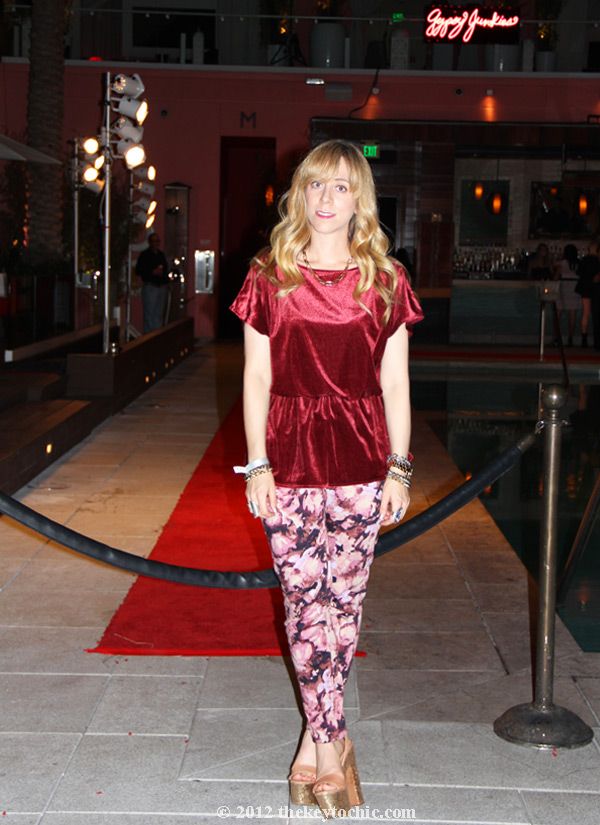 velvet peplum top, Simply Vera floral jeans, L.A. fashion blogger