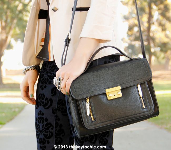 Phillip Lim for Target black satchel, Mossimo brocade jeans
