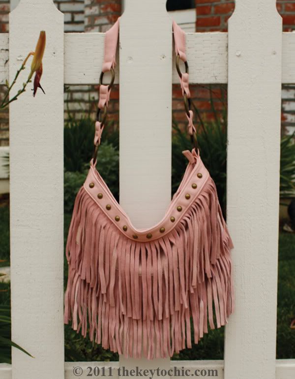 pink suede fringe handbag