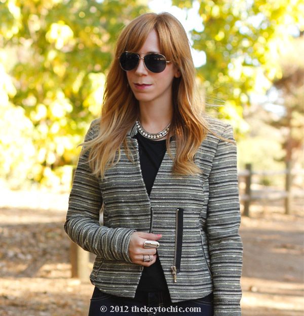 Mossimo zippered tweed jacket, Mossimo skinny jeans, Rebecca Minkoff Swing bag, LA fashion blog