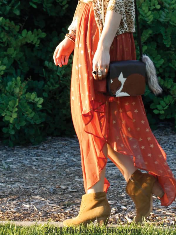 star print asymmetrical dress, H&m fox handbag, Aldo Qualheim boots, Los Angeles fashion blog