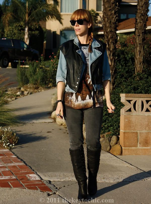 McQ for Target leather moto vest, denim moto jacket, Jeffrey Campbell studded boots, Los Angeles fashion blogger