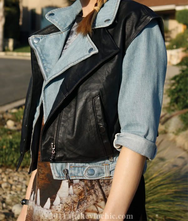 McQ for Target leather moto vest, denim moto jacket, Jeffrey Campbell studded boots, Los Angeles fashion blogger