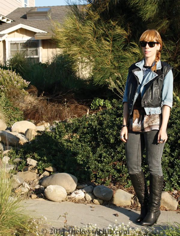 McQ for Target leather moto vest, denim moto jacket, Jeffrey Campbell studded boots, Los Angeles fashion blogger