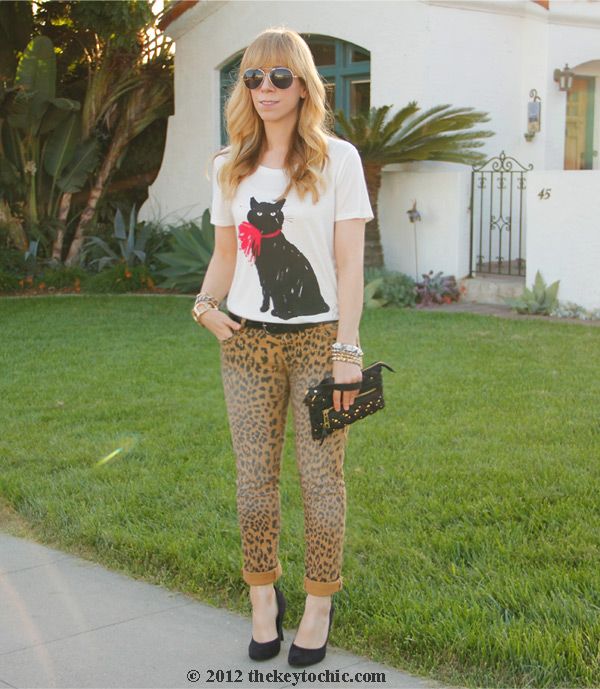 Jason Wu for Target cat T-shirt, Target leopard print jeans, black pumps, L.A. fashion blog