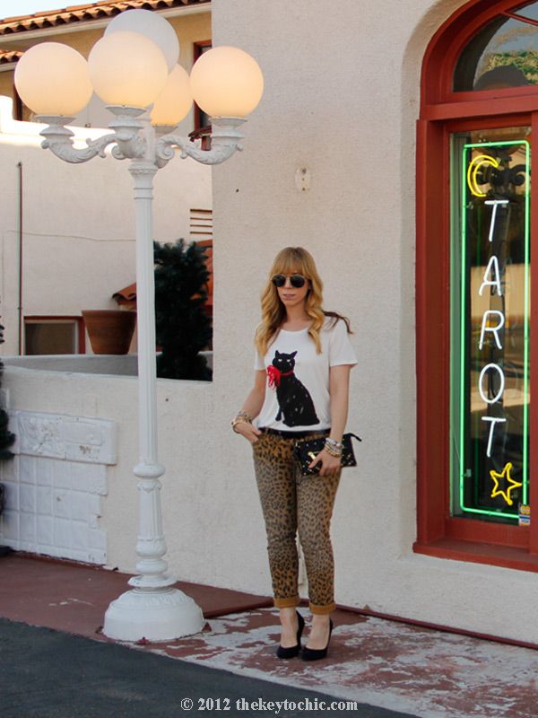Jason Wu for Target cat T-shirt, Target leopard print jeans, black pumps, L.A. fashion blog