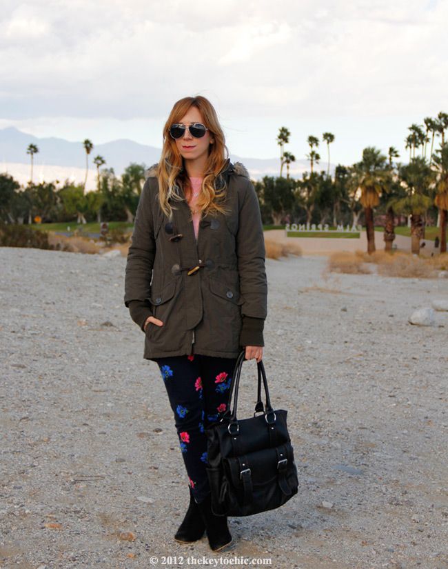 faux fur hooded parka, i jeans by Buffalo toggle jacket, Isabel Marant black suede Dicker boots, Hollister floral print jeans