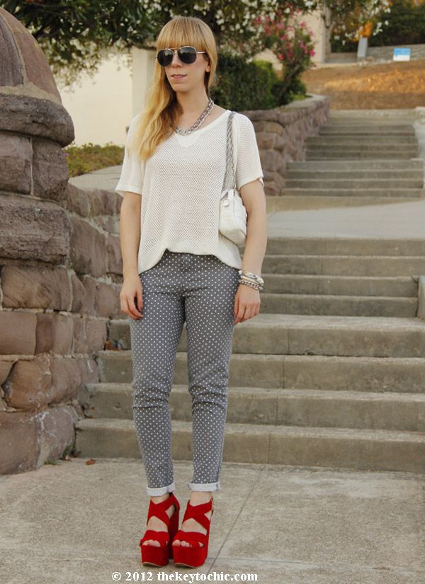 Rag & Bone knit, Target Xhilaration polka dot jeans, Luichiny Van Buren heels, Los Angeles fashion blog