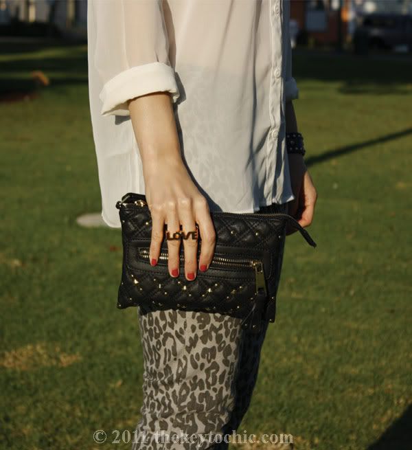 sheer Forever 21 blouse, leopard skinny jeans, Jeffrey Campbell glitter Lita, Erica Anenberg twosome love ring, Los Angeles fashion blog