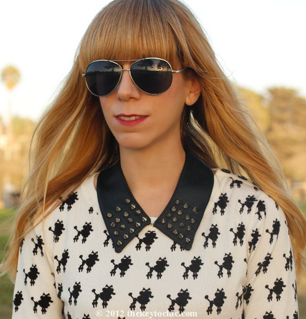 Bakers studded spike collar necklace, Forever 21 poodle print sweater